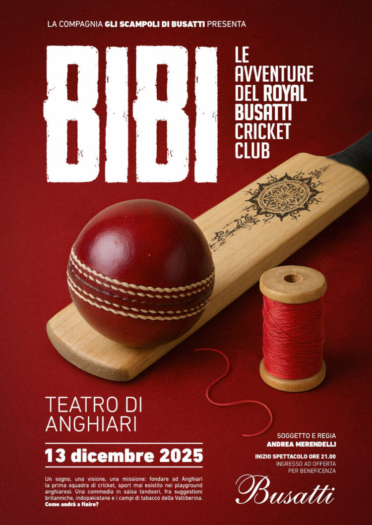 Locandina BIBI - Le avventure del Royal Busatti Cricket Club al Teatro di Anghiari 13 dicembre 2025